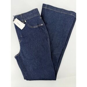 Spanx Womens Large Flare Jeans Raw Indigo Wash Stretch Denim L NEW